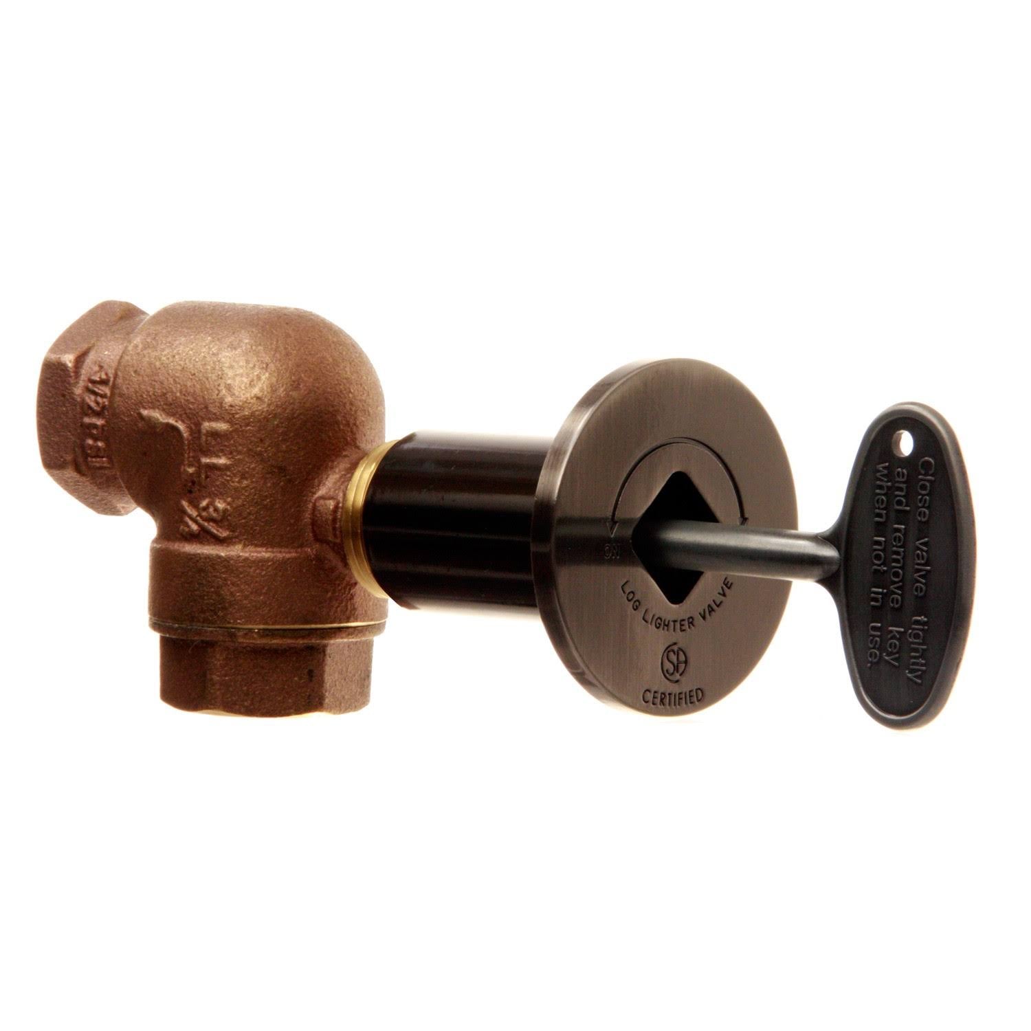 3/4 inch Angled Gas Fire Pit Shut Off Valve Kit with Pewter Flange and Key U11333