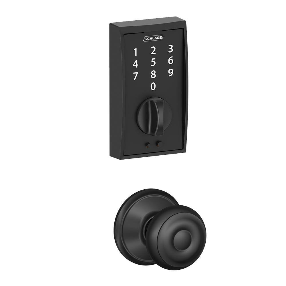 Matte Black Electronic Door Lock Deadbolt and Georgian Knob J881490