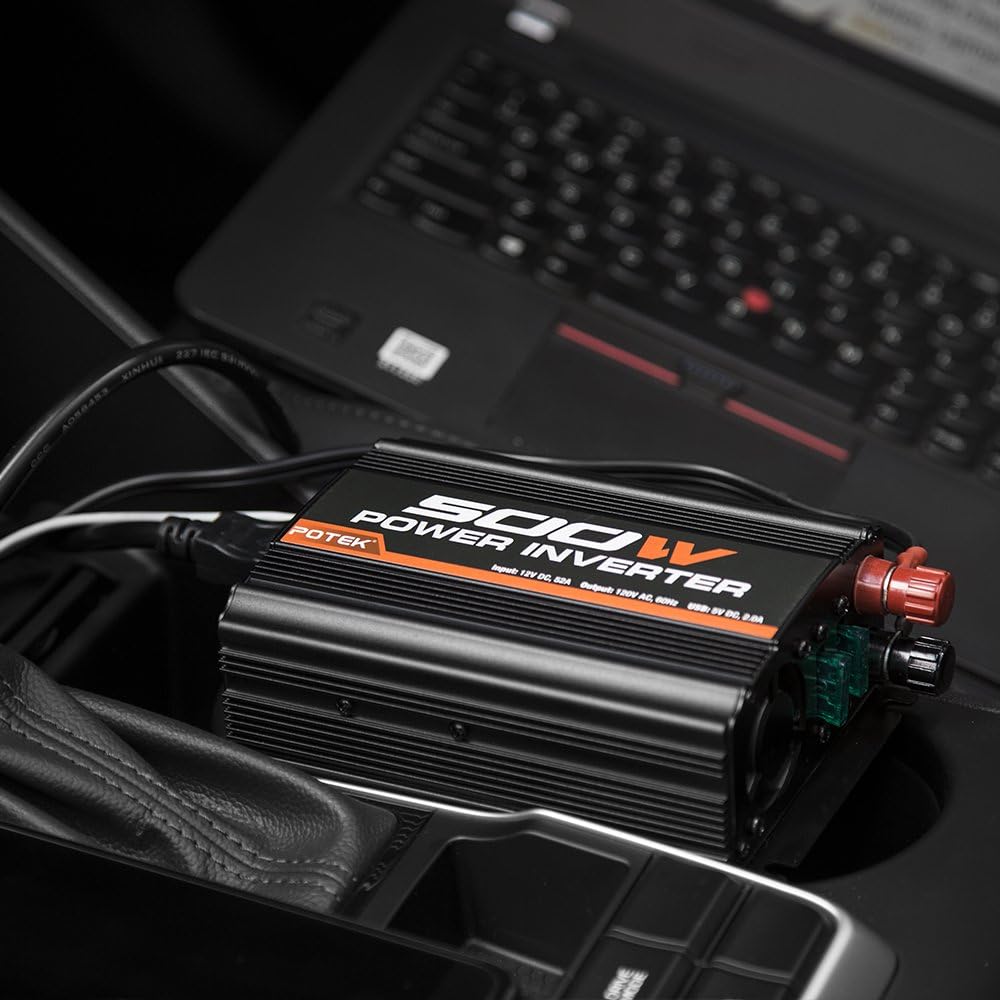 500W Power Inverter DC 12V to AC 110V Dual AC Charging Port and 2A USB Ports Pack of 2 W6592
