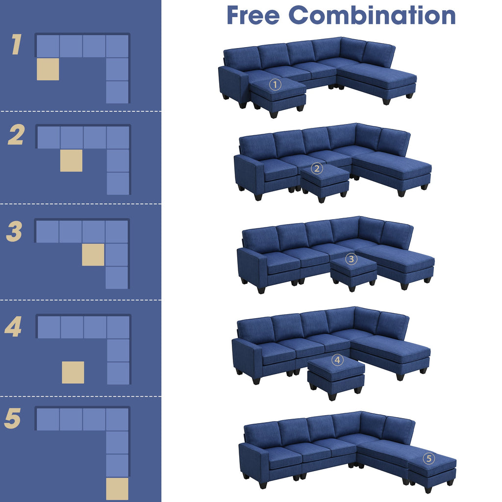 Blue Linen Fabric L-shaped Sectional Sofa L17245