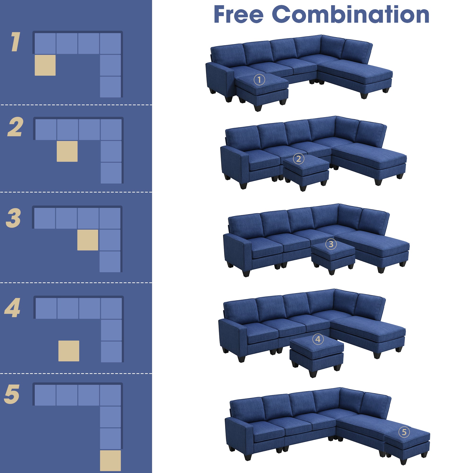 Blue Linen Fabric L-shaped Sectional Sofa L17245