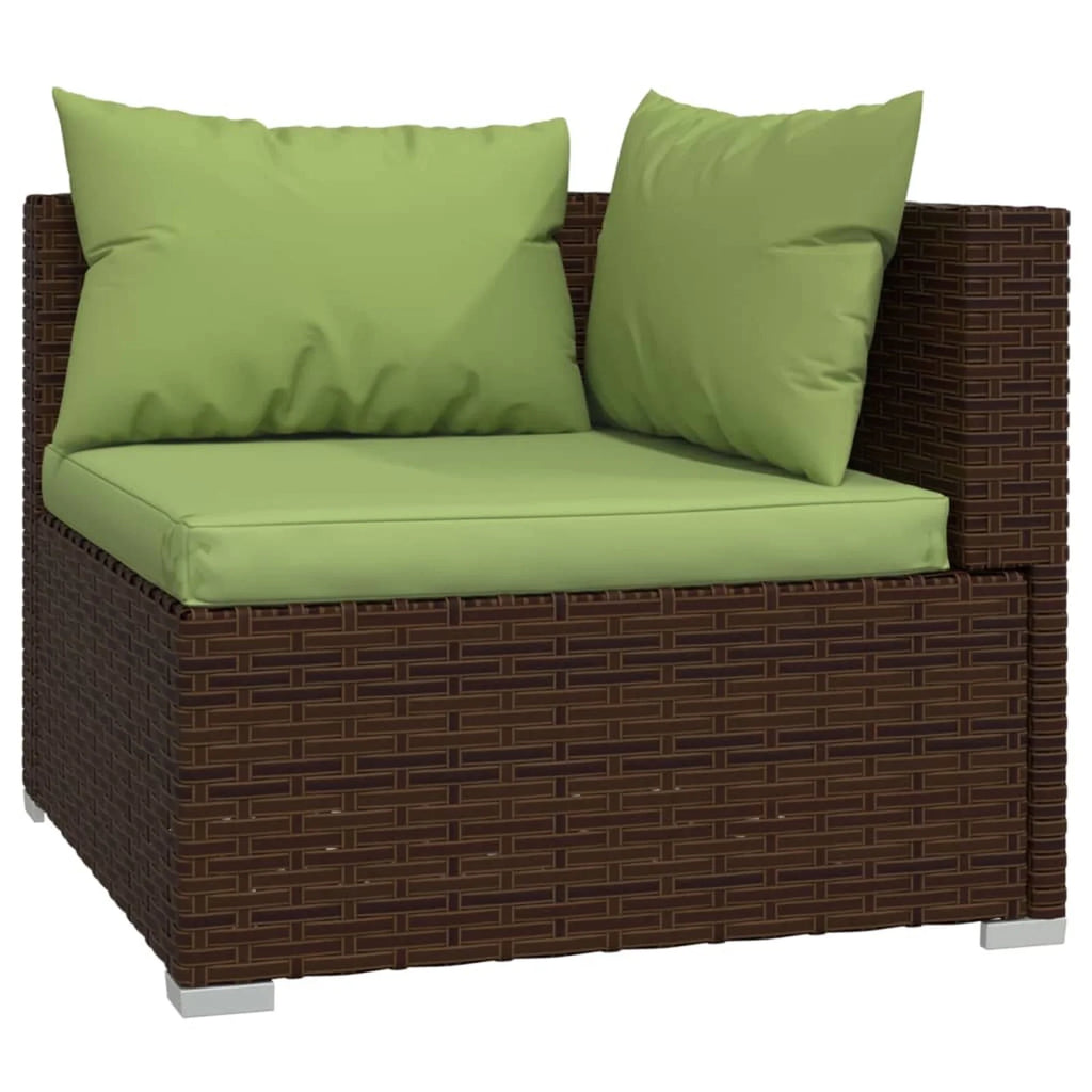 3 Piece Patio Lounge Set with Green Cushions Brown Poly Rattan Outdoor Sectional Sofa Set Steel Frame C6524
