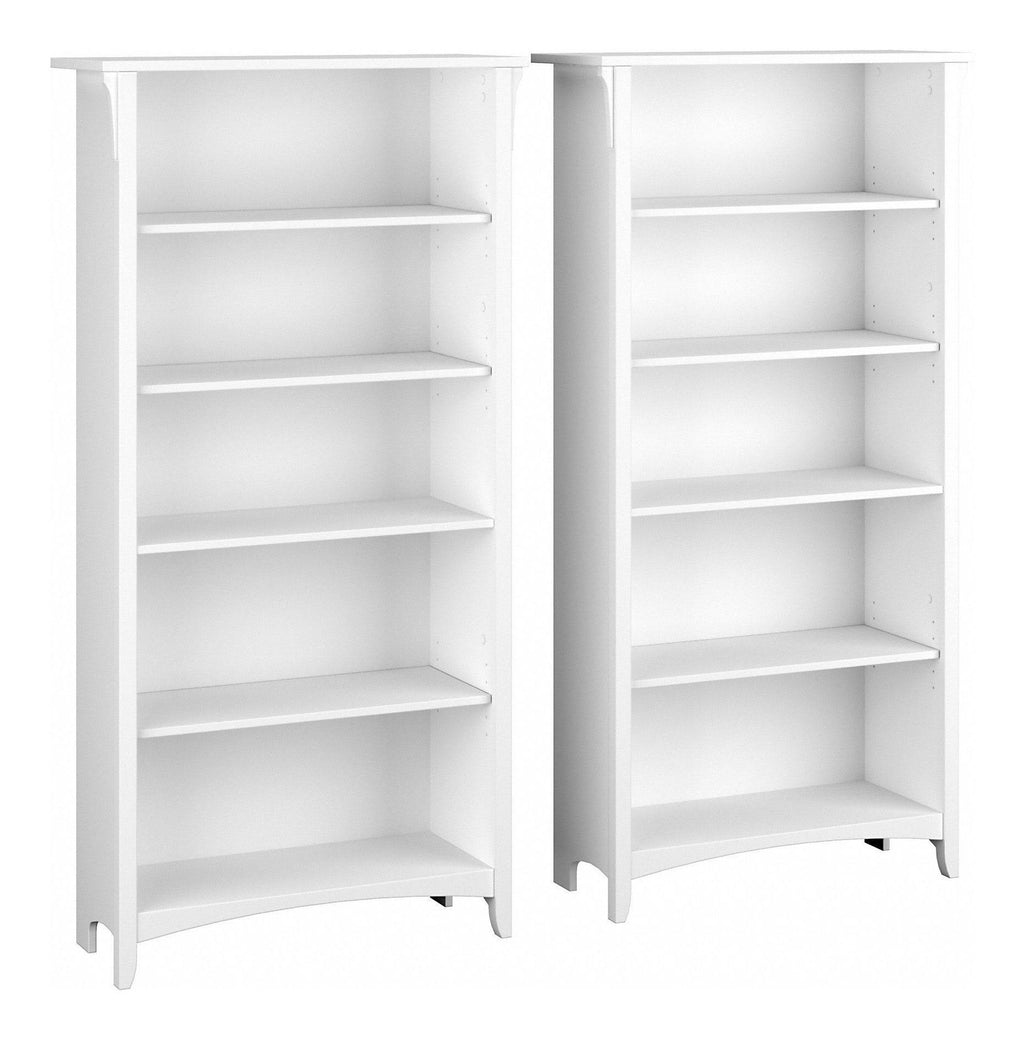 Pure White and Shiplap Gray 5 Shelf Bookcase Set of 2 V399