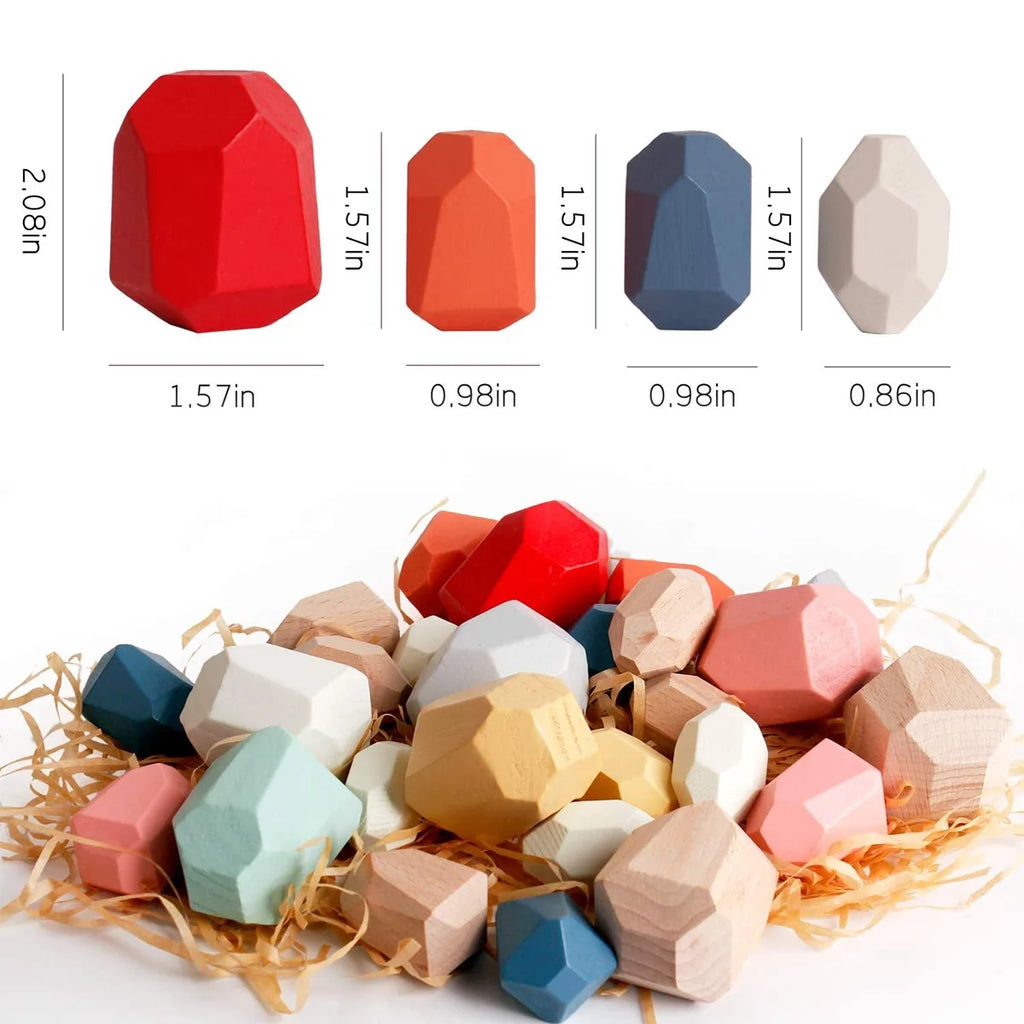36Pcs Colorful Wooden Stacking Balancing Stones Z18397
