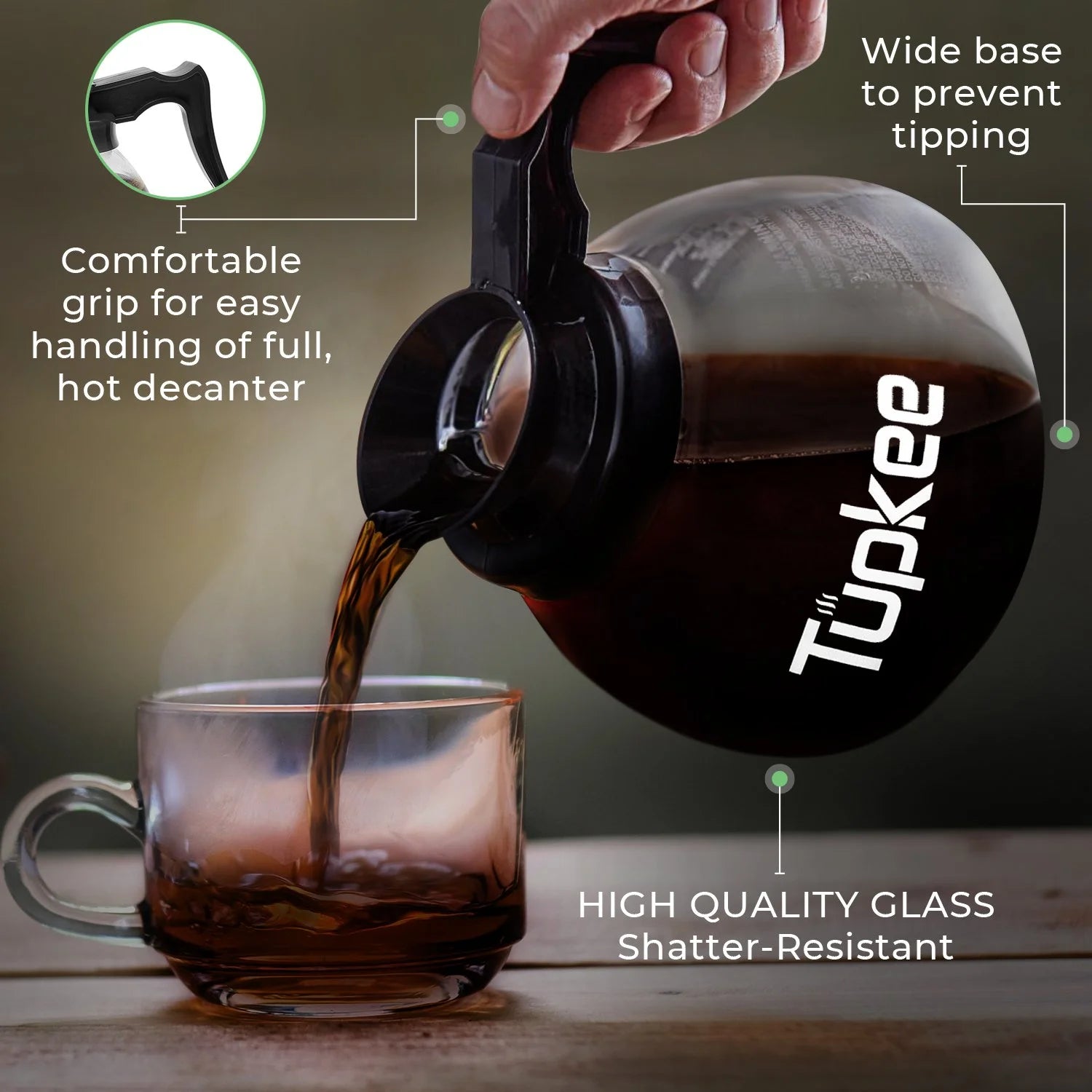 Glass Coffee Pots Decanter Carafe, 64 oz. 12-Cup, Set of 3 Black Handle, Coffee Machine Descaler & Cleaning Solution J4977