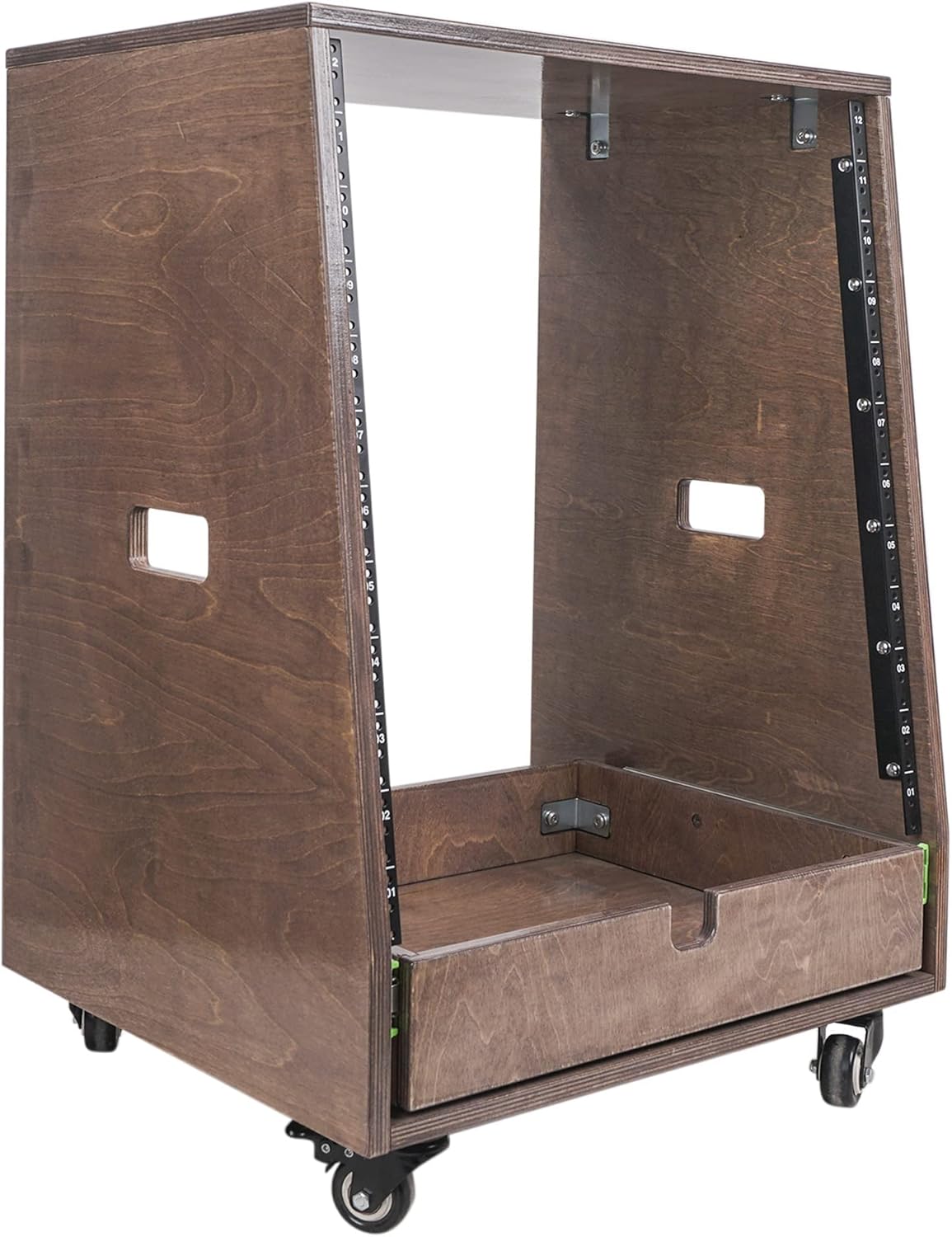 12U Slanted Studio Rack with 2U Drawer, Plywood, Weathered Gray Y1338