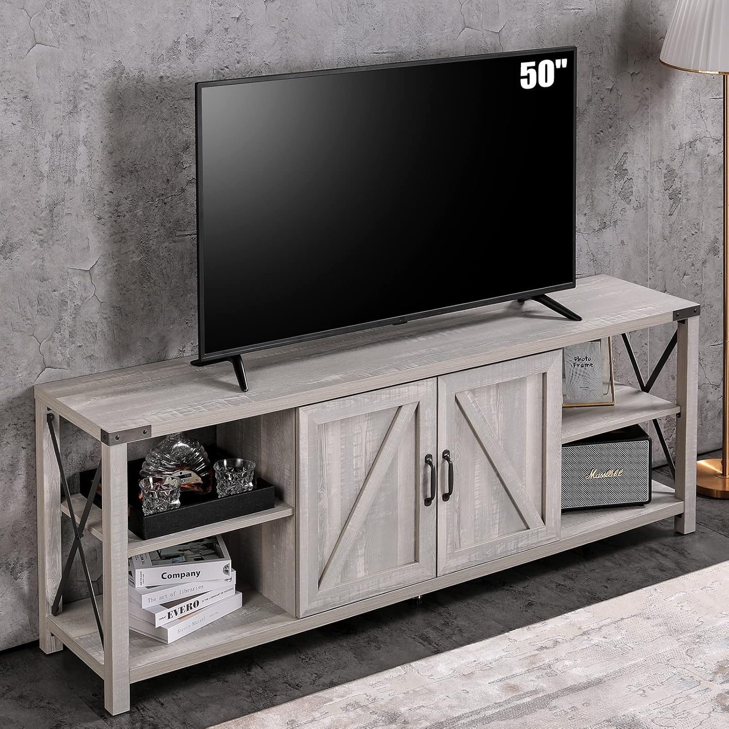 68 Inch TV Stand Wood Metal TV Console with Storage Cabinets and Shelves F1540