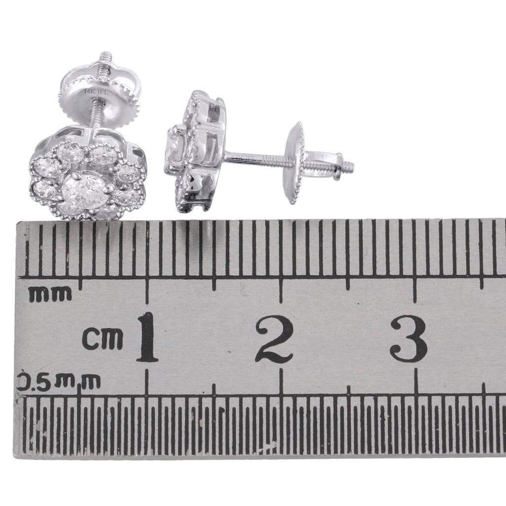 14K White Gold Solitaire Diamond Flower Stud Earrings 1 CT. C425