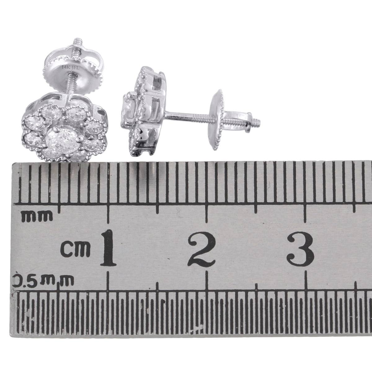 14K White Gold Solitaire Diamond Flower Stud Earrings 1 CT. C425