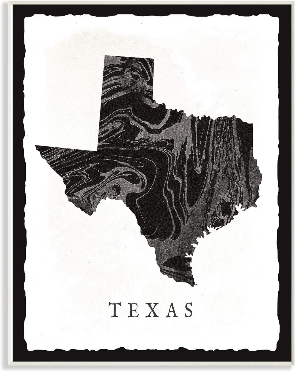 Black and Grey Marbled Paper Texas State Silhouette Stretched Canvas Wall Art, 16 x 20 Q7011