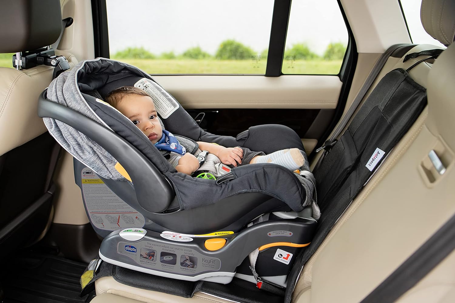 Car Seat Protector, Waterproof 600D Polyester, Non-Slip Backing, 2 Large Pockets F13624