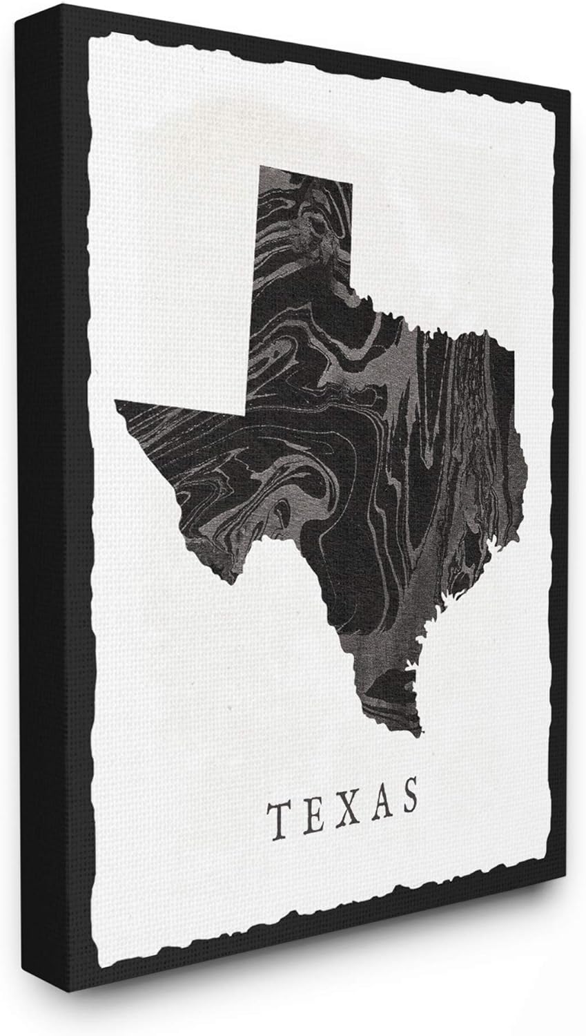 Black and Grey Marbled Paper Texas State Silhouette Stretched Canvas Wall Art, 16 x 20 Q7011