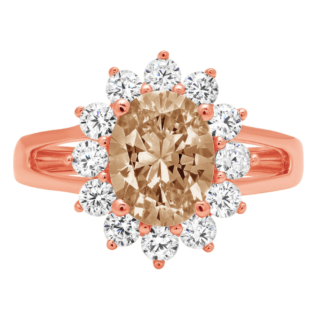 Oval Cut Brown Champagne Simulated Diamond Rose Gold Halo Ring S524466