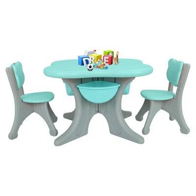 Blue Kids Table and 2 Chair Set with Storage Bins Y261