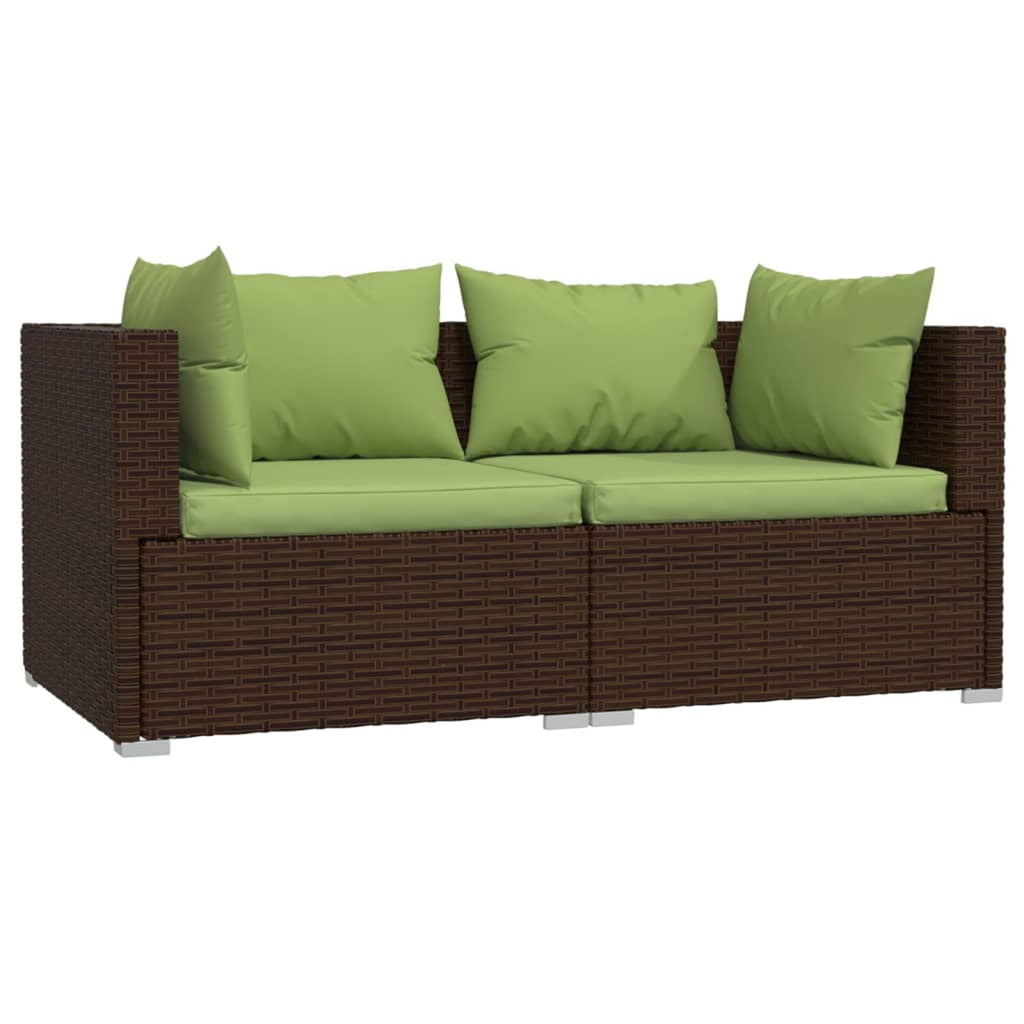 3 Piece Patio Lounge Set with Green Cushions Brown Poly Rattan Outdoor Sectional Sofa Set Steel Frame C6524