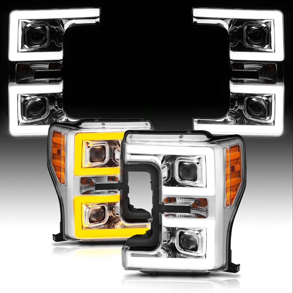Chrome Switchback LED Tube Dual Quad Projectors Replacement Headlights Set G6144