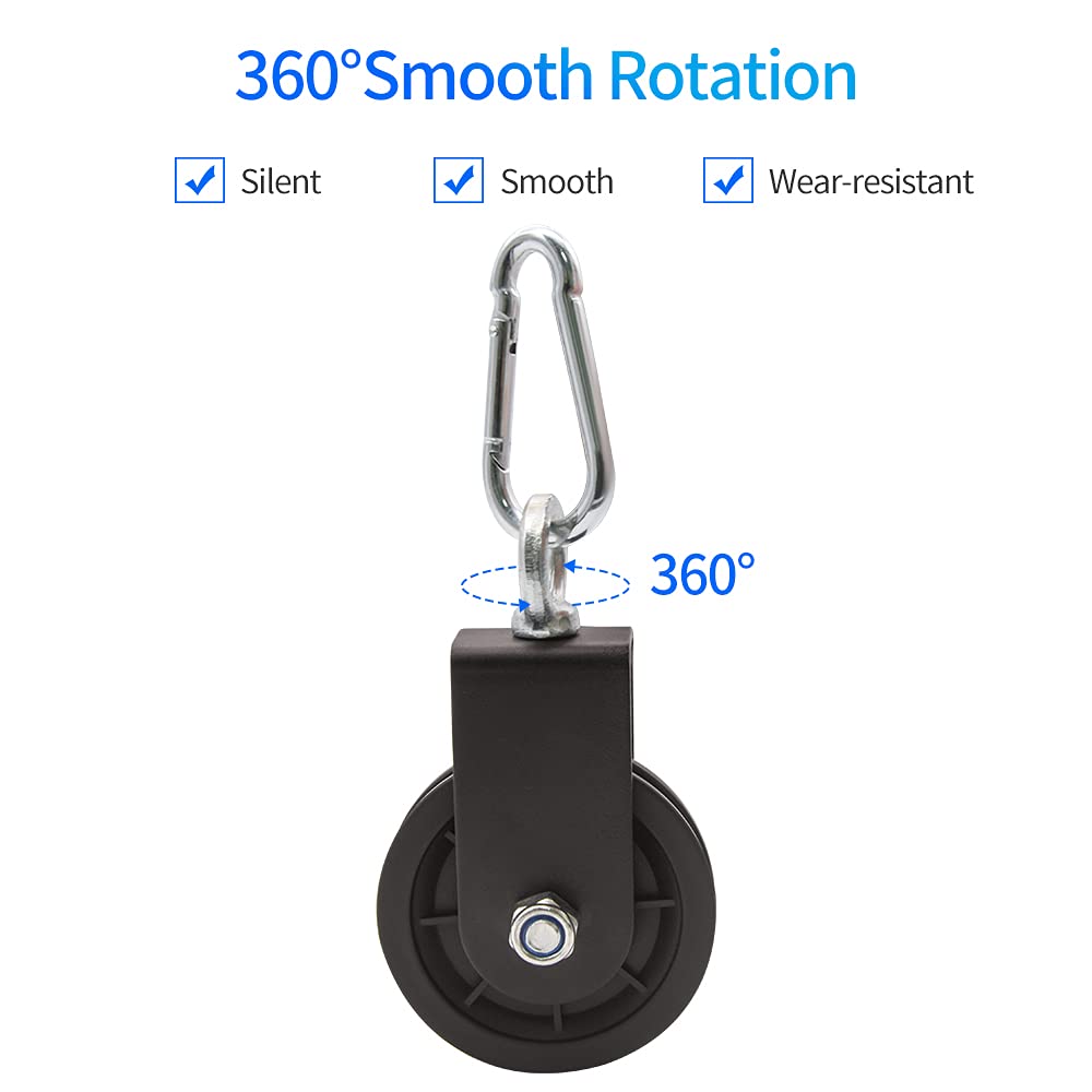 3.54in/90mm Gym Cable Pulley Wheel with Hanging Straps and Carabiner, 360 Degree Rotating Silent Pulley, Pack of 2 A5828