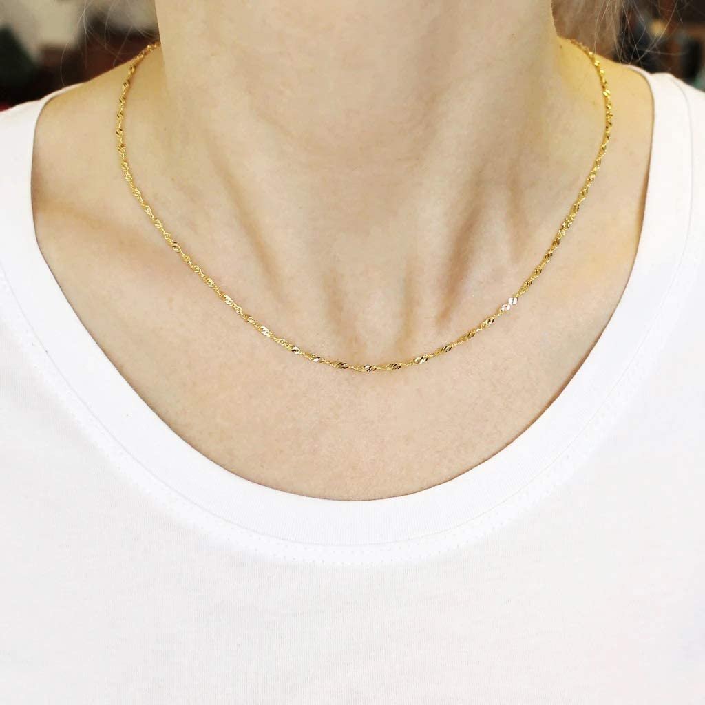 10K Yellow Gold 1.5mm Singapore Pendant Chain Necklace H8777