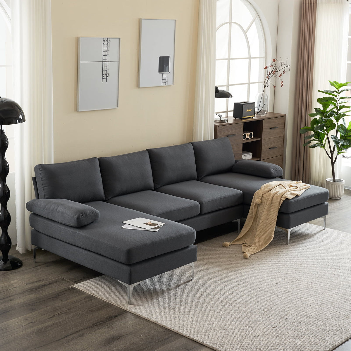 Dark Gray U-Shaped 4-Seat Modular Sofa K685