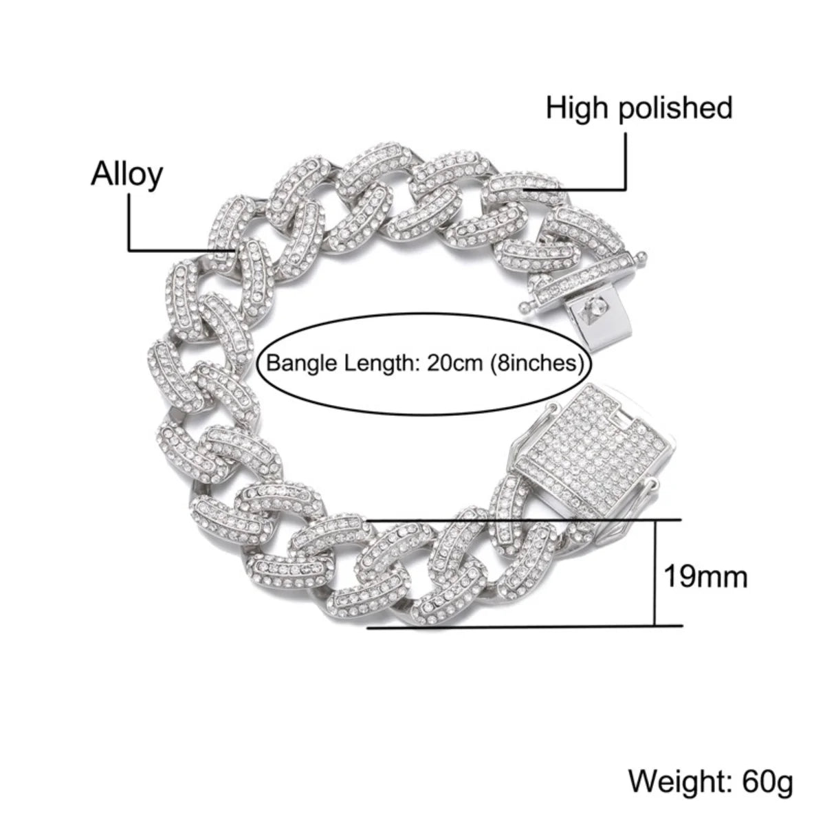 19MM Zircon Cuban Chain Necklace Bracelet Set 24" E3837
