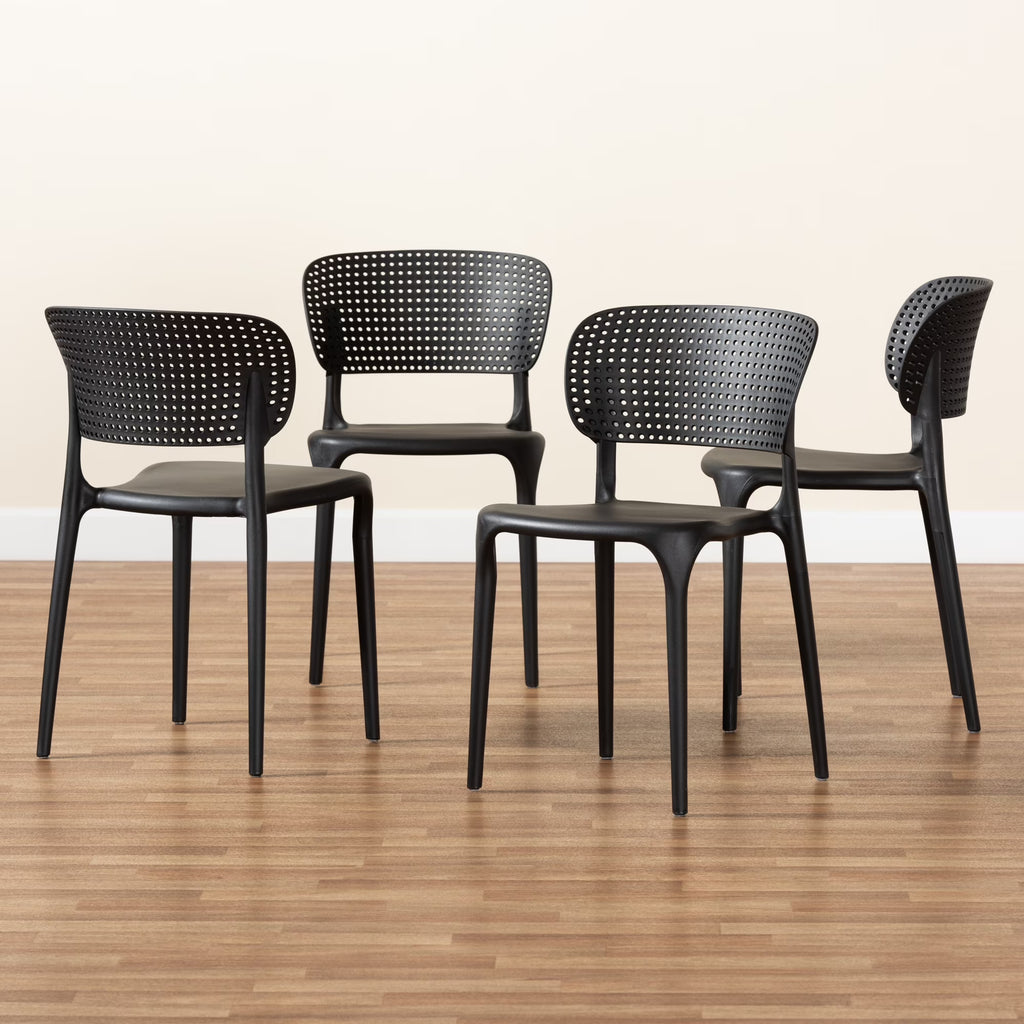 Black Finished Polypropylene Plastic 4-Piece Stackable Dining Chair Set J5588