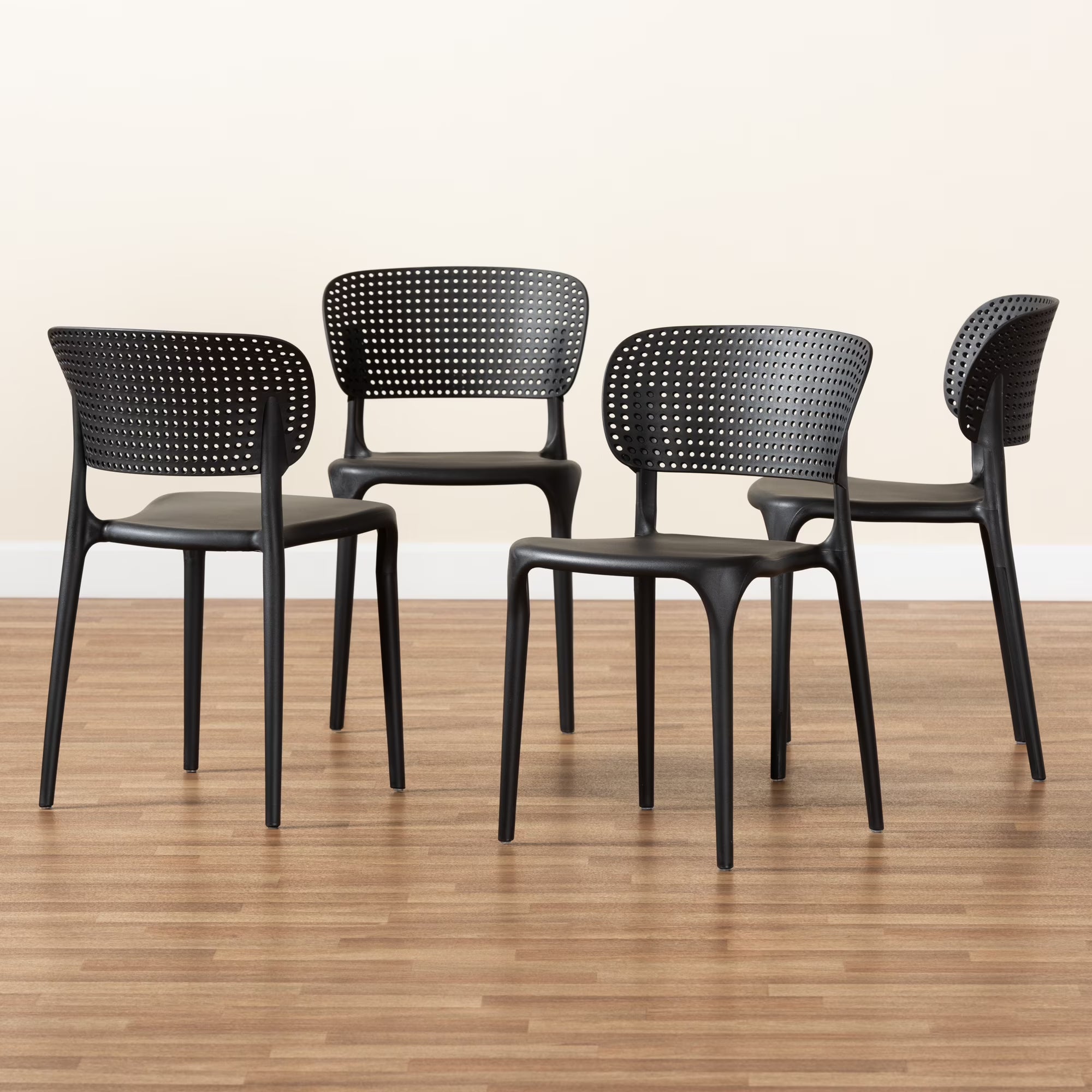 Black Finished Polypropylene Plastic 4-Piece Stackable Dining Chair Set J5588