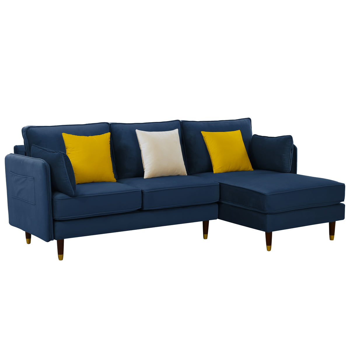 Blue Velvet L-Shaped Convertible Sectional Sofa L57560