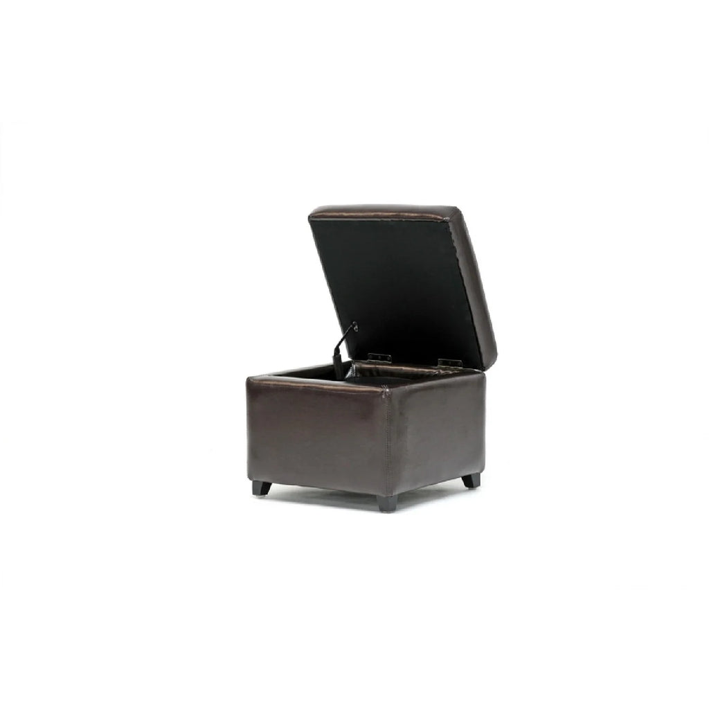 Dark Brown Faux Leather Storage Cube Ottoman D712