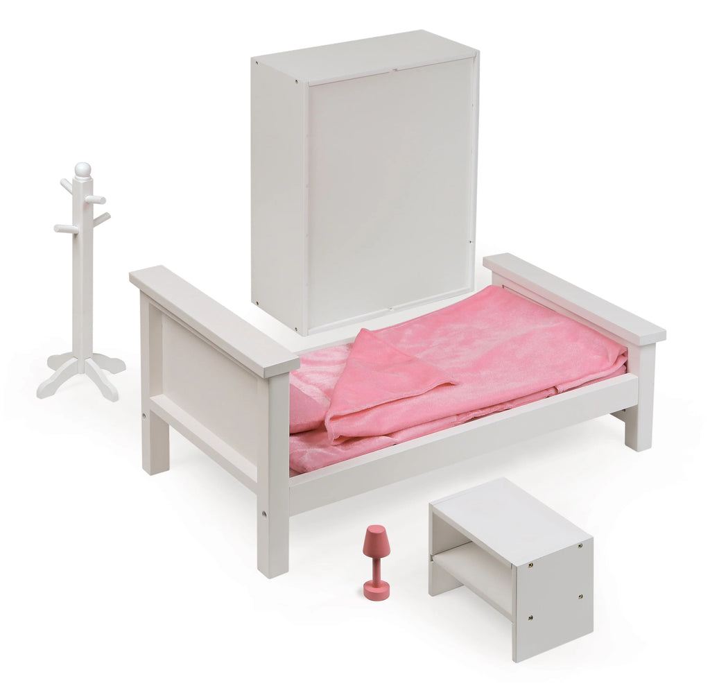 White Doll Bedroom Set with Bed, Armoire, and Nightstand R44884