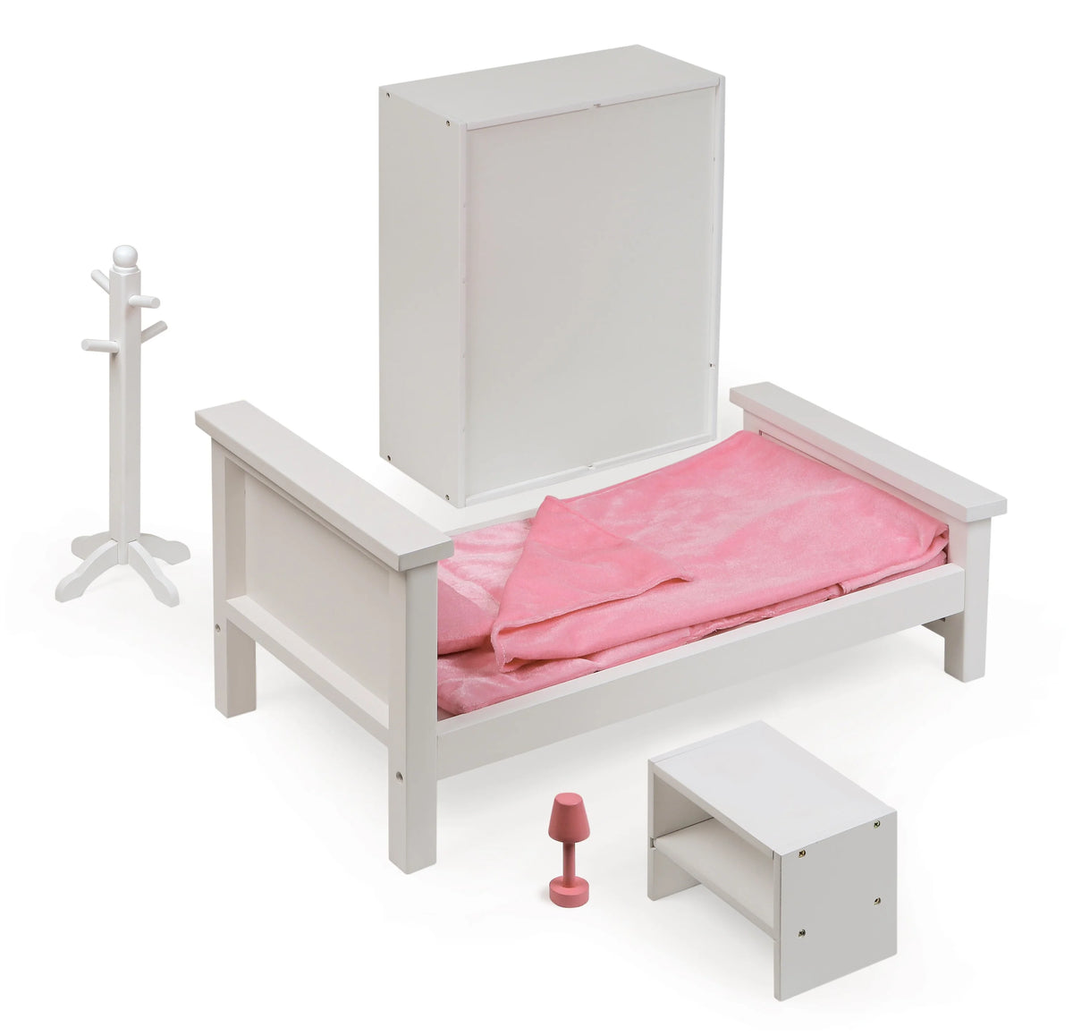 White Doll Bedroom Set with Bed, Armoire, and Nightstand R44884
