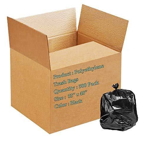 500 Pack Black Poly Heavy Duty Trash Bags 33 Gal V3315