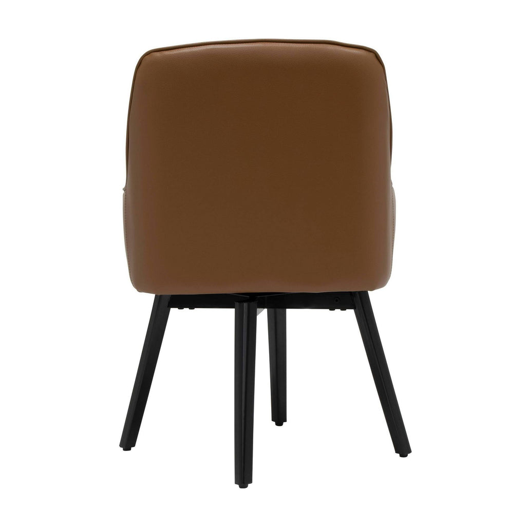 Caramel Brown Black Swivel Accent Chair with Arms Blended Leather Metal Legs P205