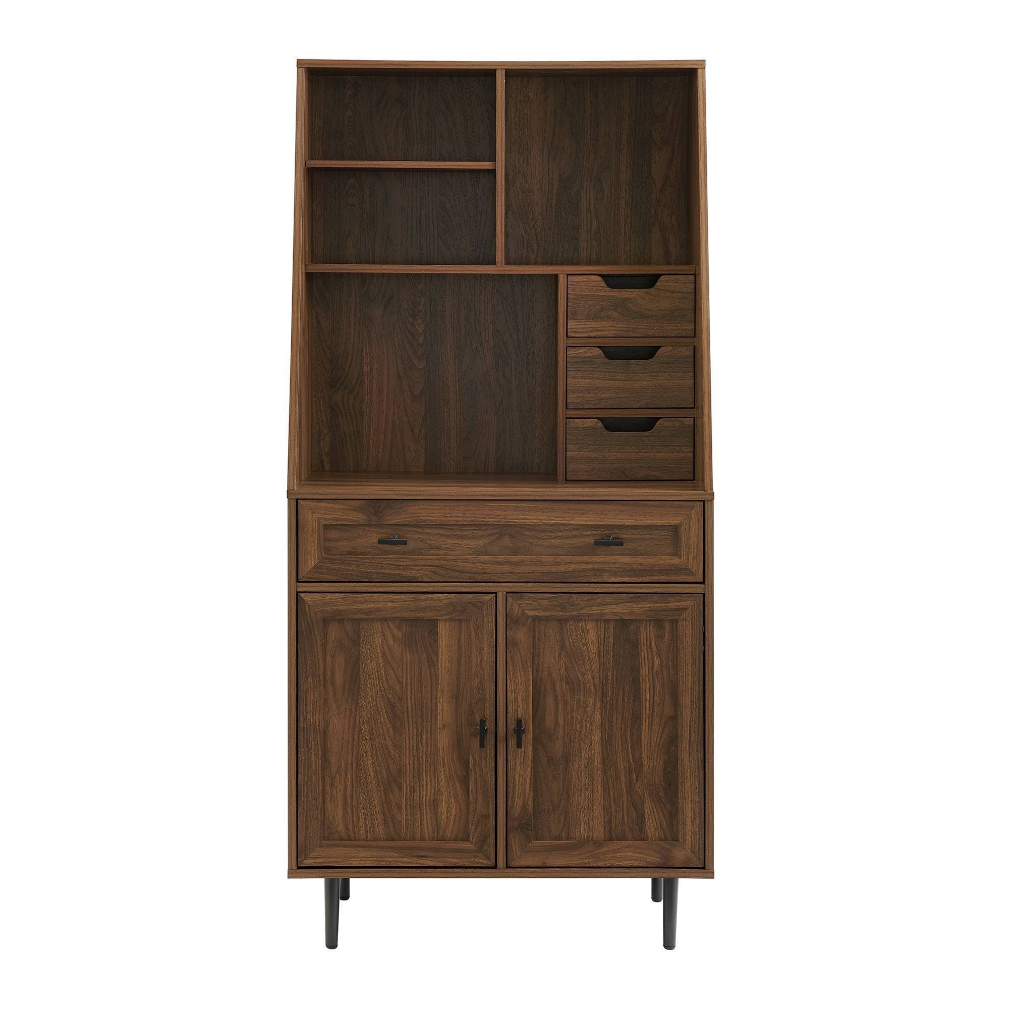 Dark Walnut Storage Desk and Hutch with Keyboard Drawer F3647
