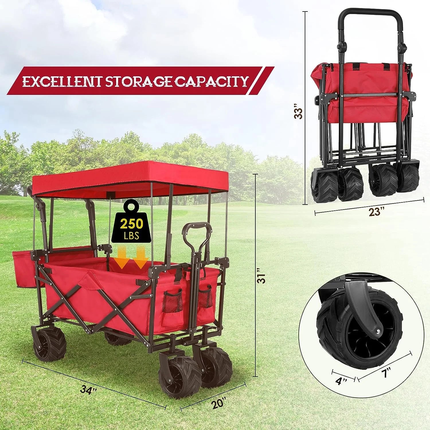 Collapsible Folding Wagon Cart with Removable Canopy S12191