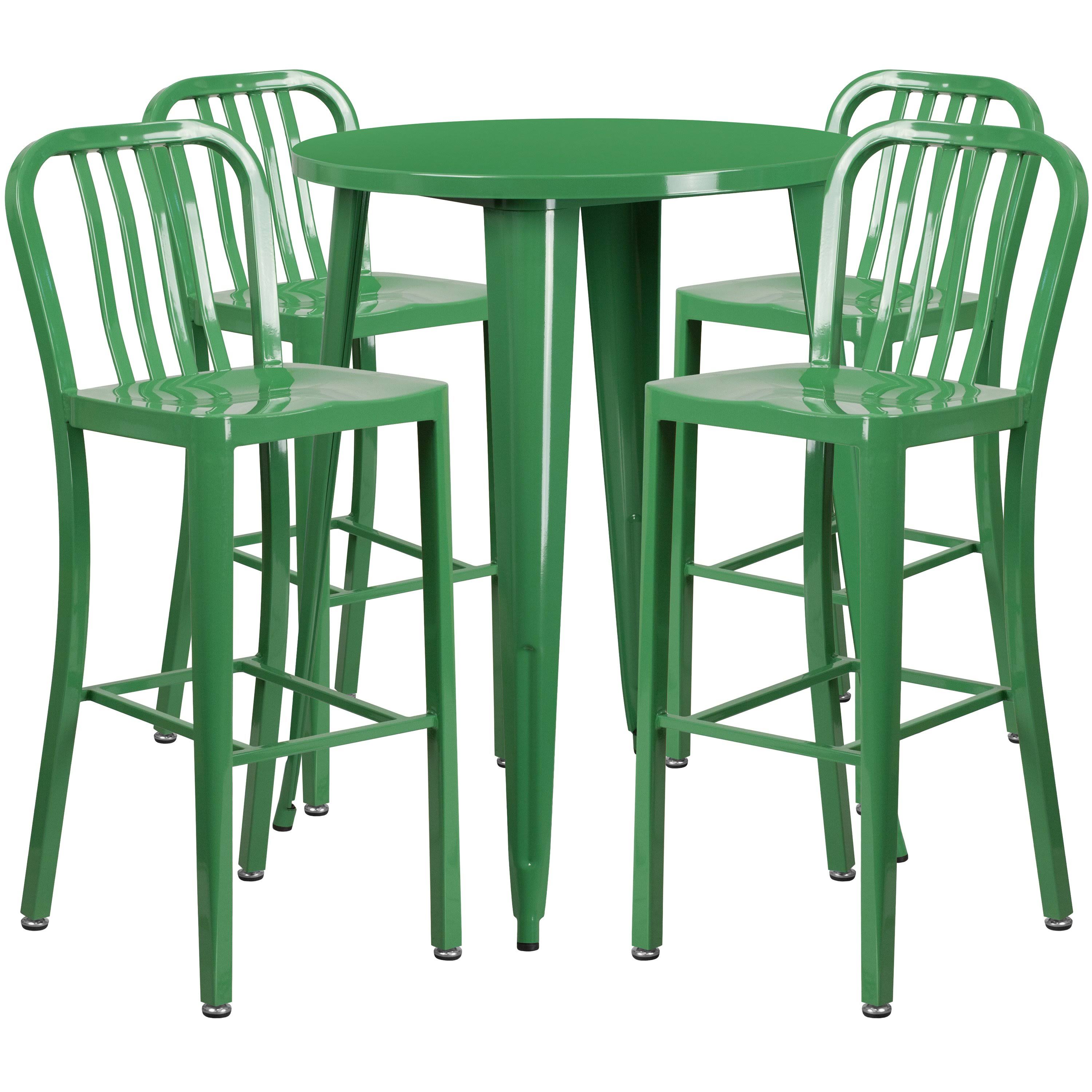 Yellow Metal Indoor-Outdoor Bar Table Set with 4 Vertical Slat Back L199686