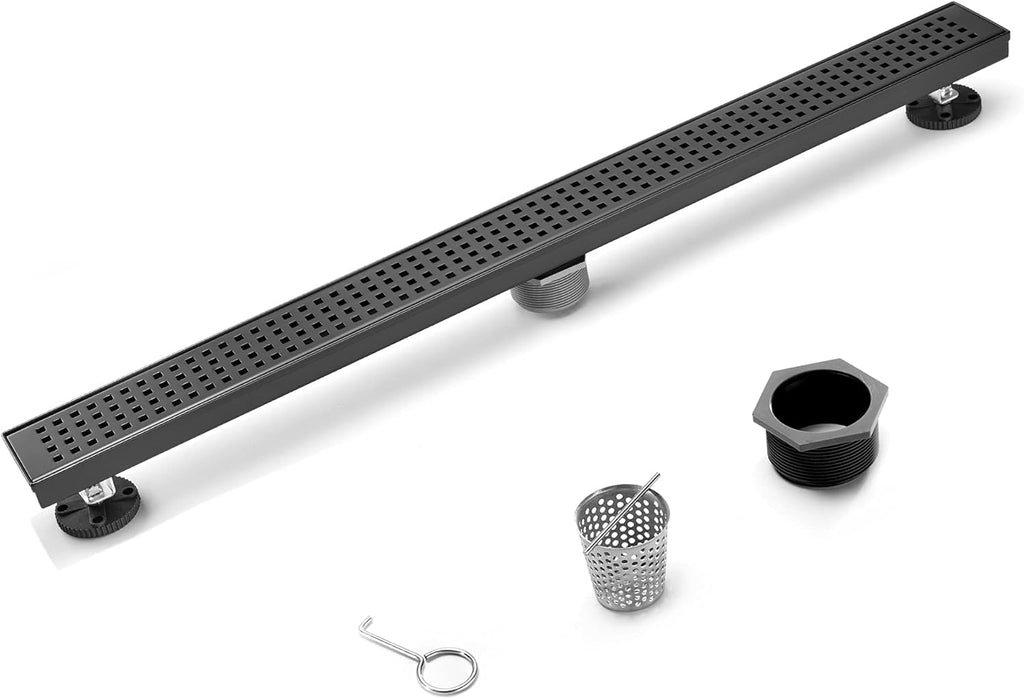 Matte Black Stainless Steel Rectangle Shower Drain with Hair Strainer, Pack of 2 P245075