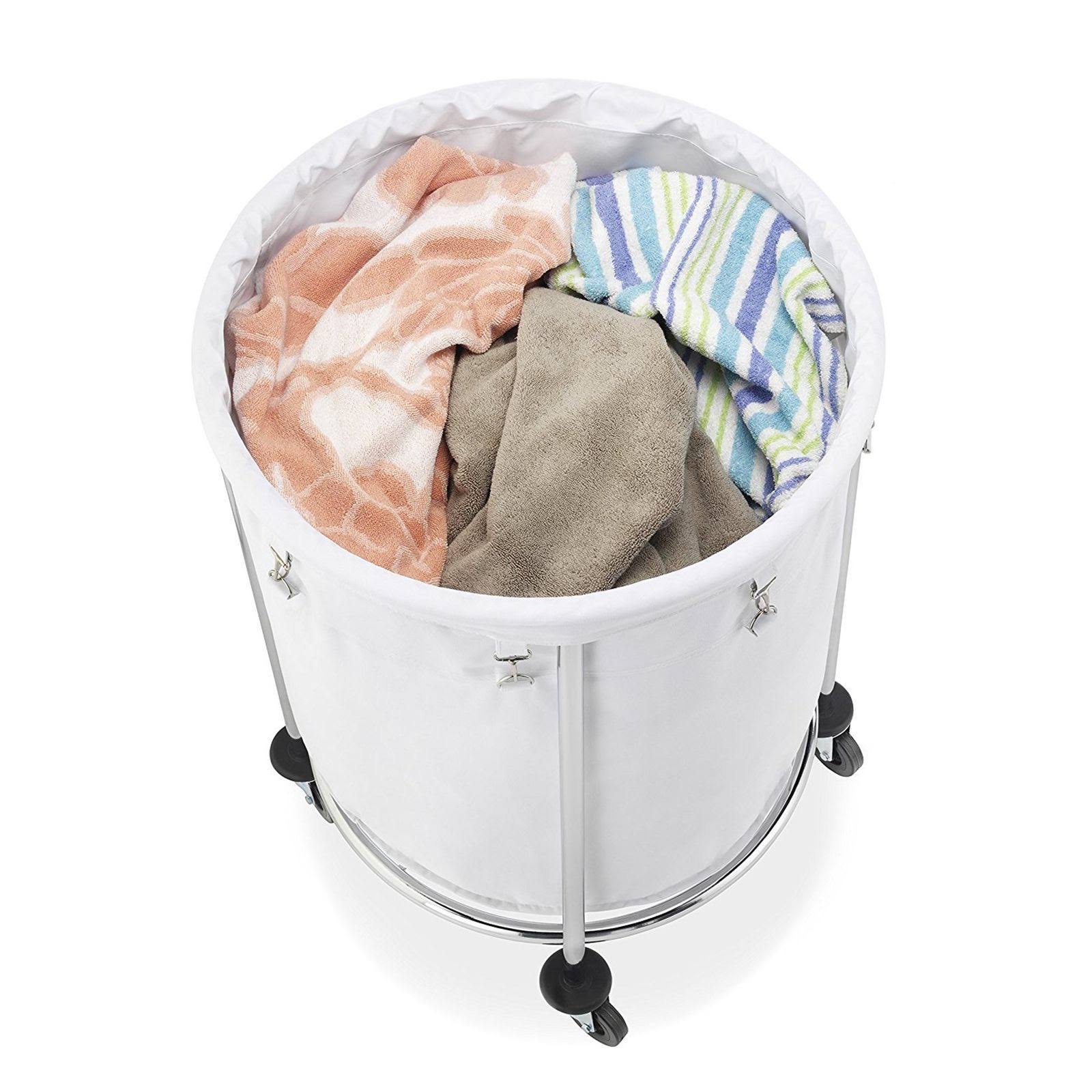 Chrome Round Laundry Hamper D570
