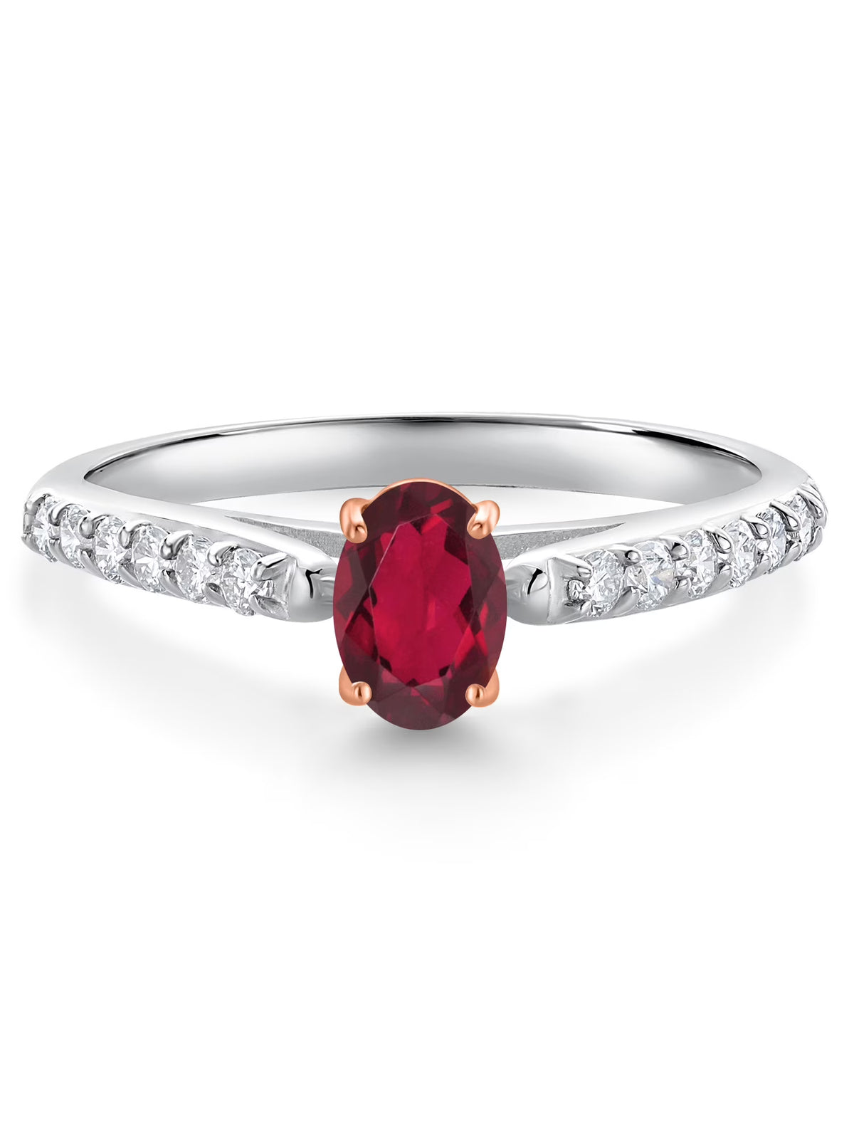 925 Silver 10K Rose Gold Ruby Red Mystic Topaz White Lab Grown Diamond Engagement Ring I405
