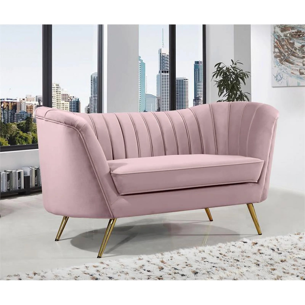 3-Piece Set with Accent Chair Loveseat and Sofa in Pink and Gold S131