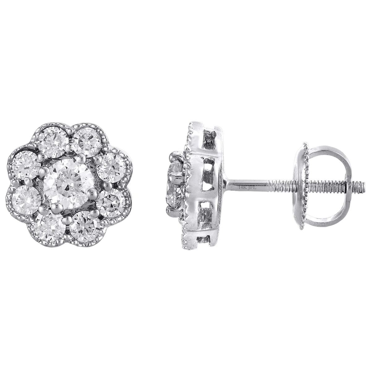 14K White Gold Solitaire Diamond Flower Stud Earrings 1 CT. C425