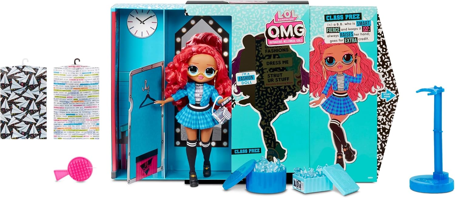 Fashion Doll With 20 Surprises Including Doll, Outfit, Shoes, Accessories, Hat, Purse, Hairbrush, Doll Stand, Closet/Dress Room Playset D909