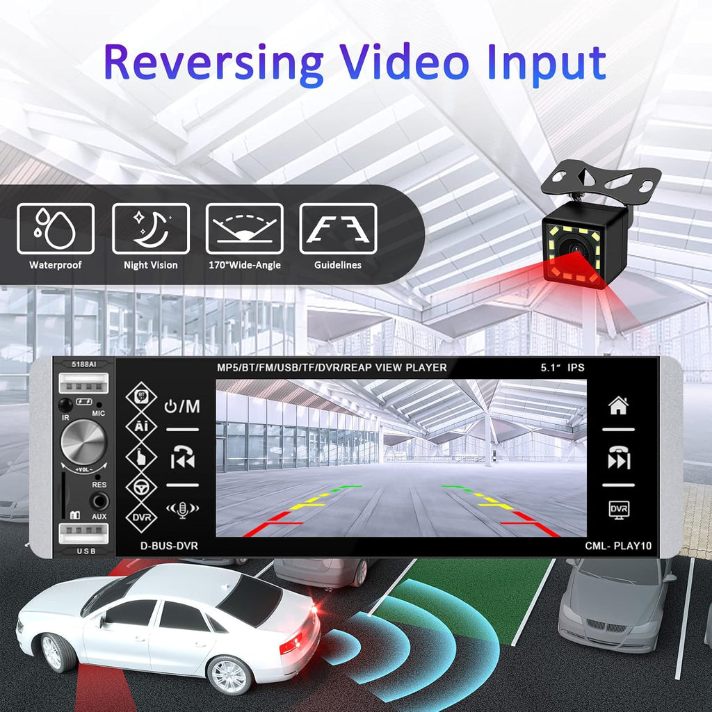 5.1 Inch HD Single Din Touchscreen Car Stereo with Bluetooth Backup Camera O924156