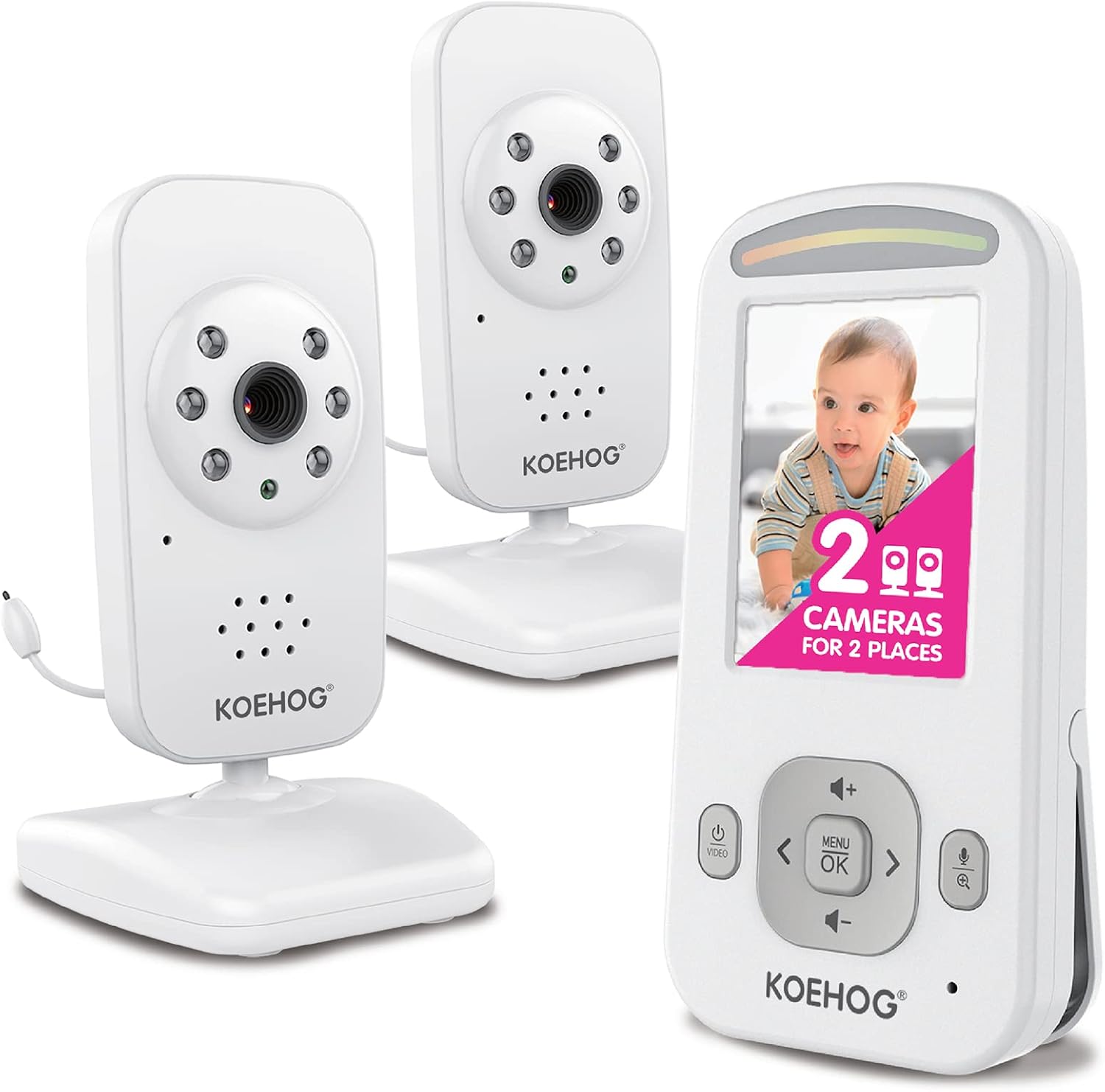 Video Baby Monitor with 2 Digital Cameras 1,000ft Range 2-Way Talk Temperature Display Day/Night Vision P3914