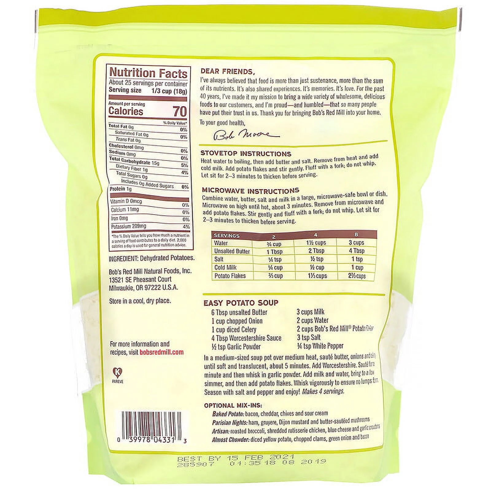 Instant Mashed Potatoes, 16 oz Pack of 4 N264287