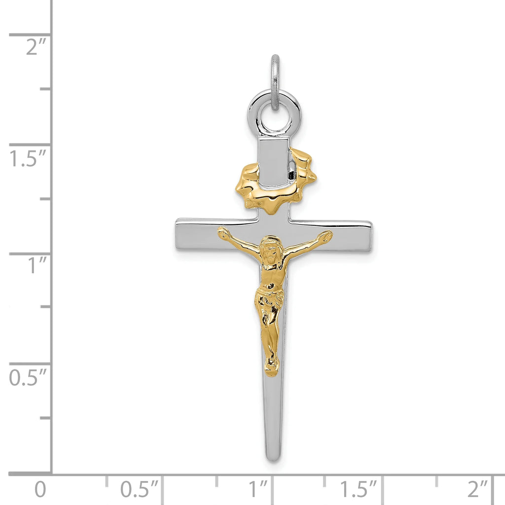 18K Gold Rhodium-Plated Sterling Silver Crucifix Charm Pendant with Sterling Silver Cable Chain Necklace O633807