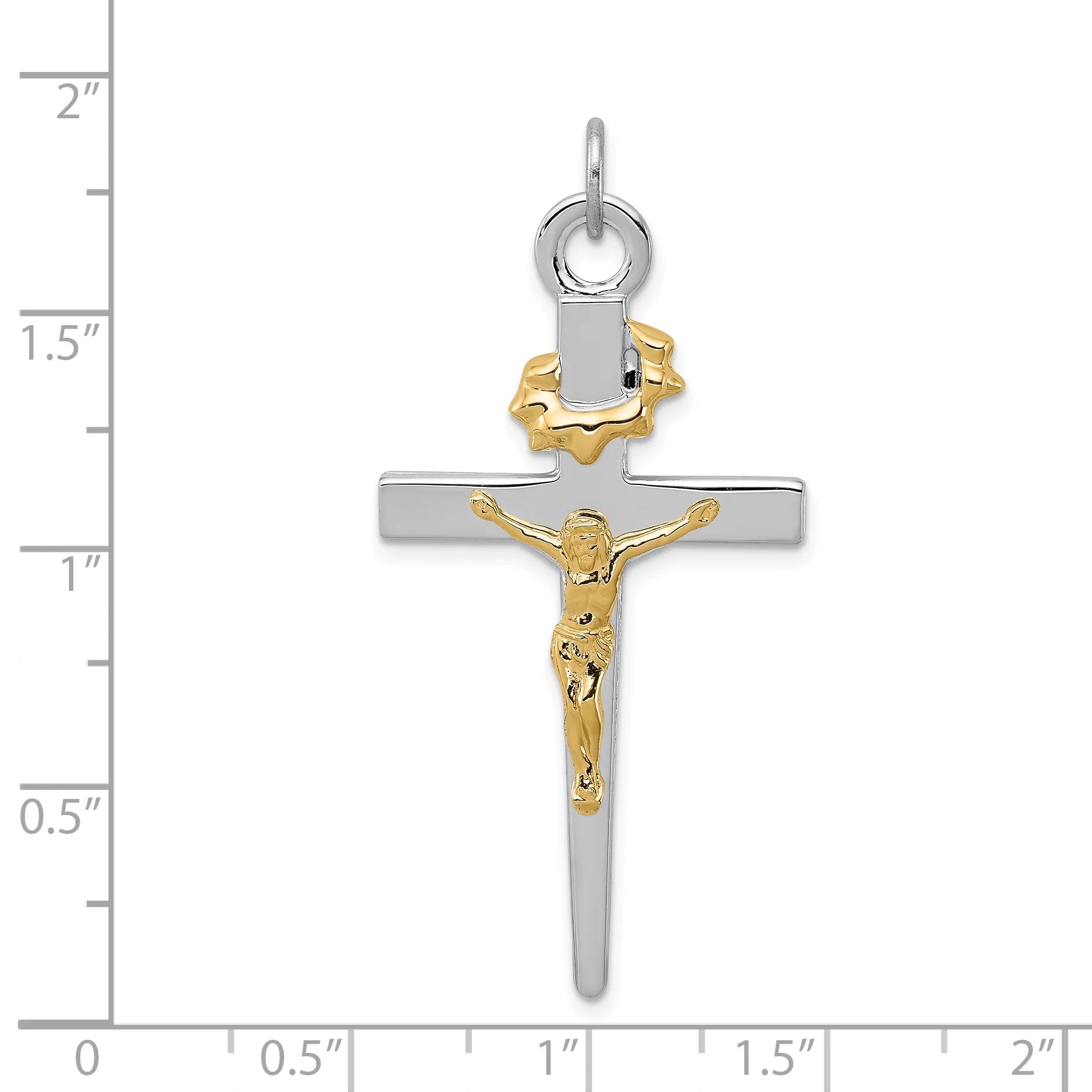 18K Gold Rhodium-Plated Sterling Silver Crucifix Charm Pendant with Sterling Silver Cable Chain Necklace O633807