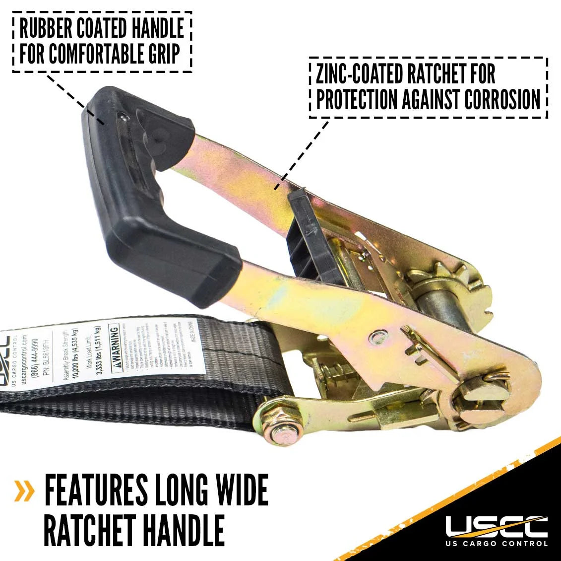 BlackLine Ratchet Strap with Black Flat Hooks and Black Ratchet O57640
