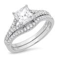 Princess Cut Clear Lab Created Moissanite 18k White Gold Ring Band Set sz 3.5 I89970