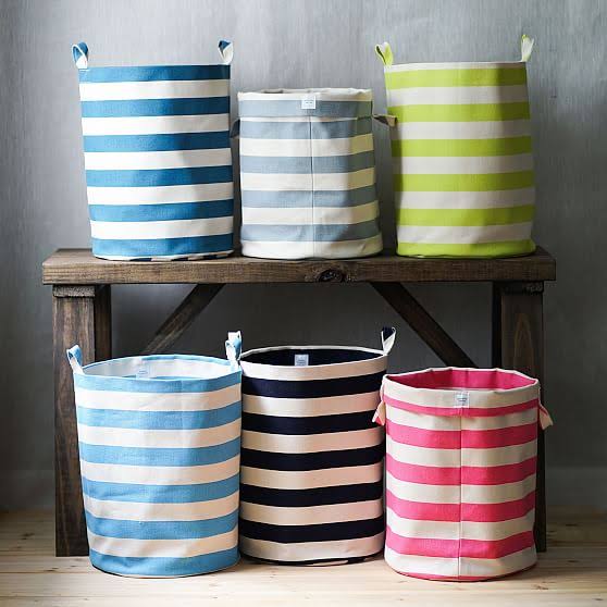 Blue Stripe 12oz Cotton Canvas Storage Bin U1247