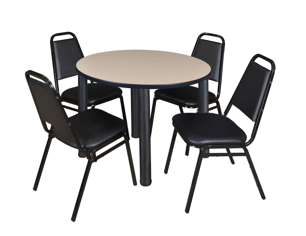 48x22 Round Breakroom Table with 4 Stack Chairs W371